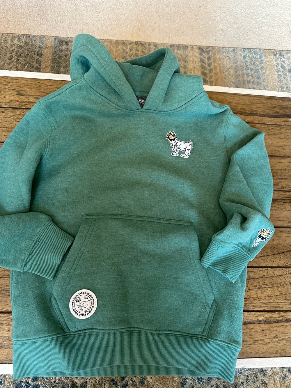 Kids Green Pullover Hoodie with Embroidered Animal Badge